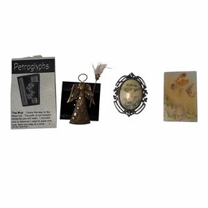 Vintage Angel and Cameo Brooch Set